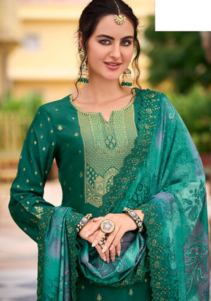 DRAVINAM Trends Women's Pure Dola Banarasi Silk Salwar Kameez Suit Dress Material with Digital Printed Embroidered Pure Viscose Heavy Silk Dupatta (