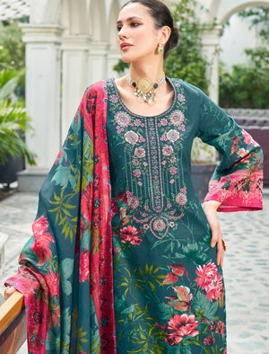 DRAVINAM Trends Cambric Cotton Pakistani Embroidered Suit Dress Material with Unstitched Bottoms and Cotton Dupatta