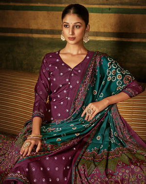 DRAVINAM Trends Women's Unstitched Kaani Print Mirror Work Spun Pashmina Winter wear Dress Material Fabric for Salwar Suit with printed spun pashmina Kashmiri shawl dupatta (Blue)