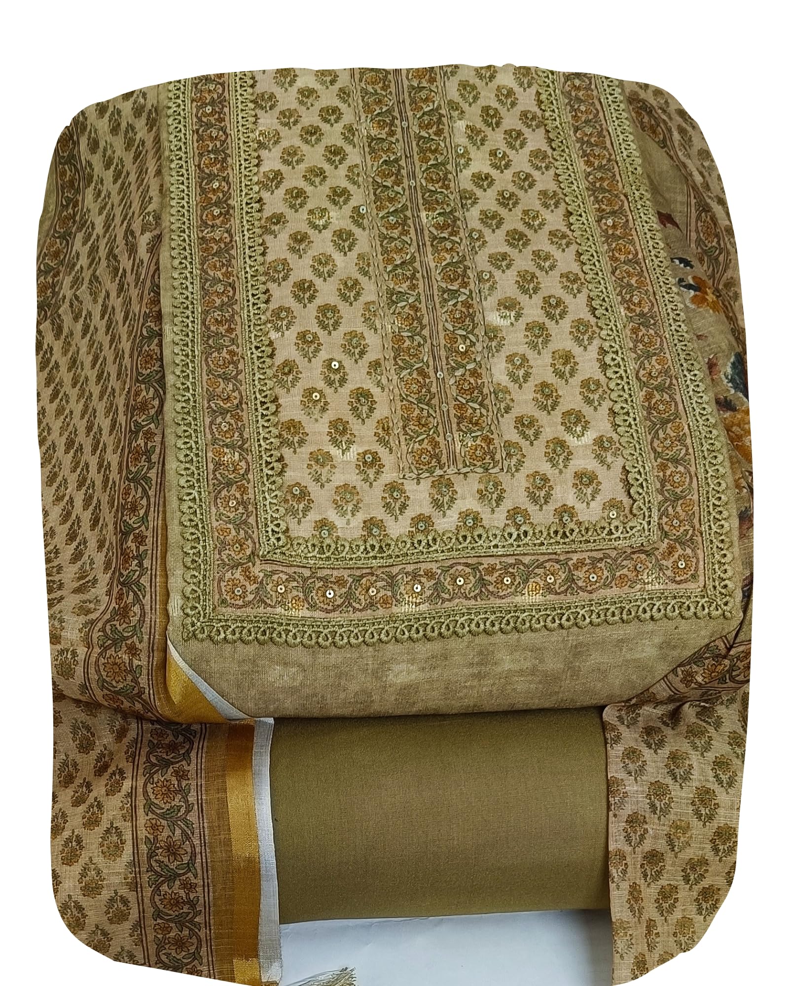 DRAVINAM Trends Women's Premium Pure Linen Floral Printed Unstitched Salwar Suit Dress Material with Dupatta