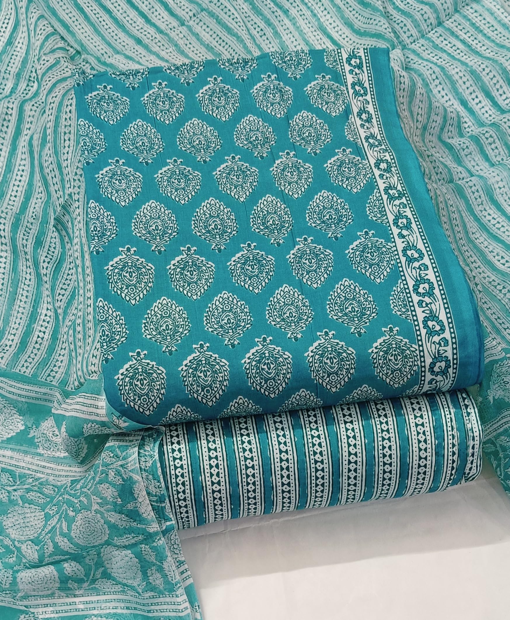 DRAVINAM Trends Jaipuri Printed Pure Cambric Unstitched Cotton Suit Dress Material with Chiffon Printed Dupatta