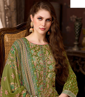 DRAVINAM Trends Women's Winter Wear Unstitched Discharge Print Hand Work Neck Embroidered Woollen Viscose Pashmina Salwar Suit Dress Material with Pashmina Printed Shawl Dupatta