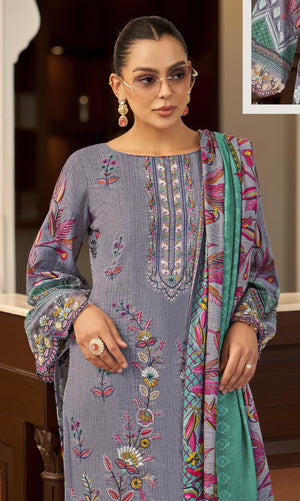 DRAVINAM Trends Women's Unstitched Cotton Suit Dress Material - Pure Cambric Cotton Pakistani Print Embroidered Kameez II Pure Cotton Bottoms II Pure Cotton Dupatta