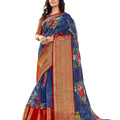 DRAVINAM Trends Digital Printed Organza Saree with Woven Jacquard Borders and Blouse Piece (Grey Red)