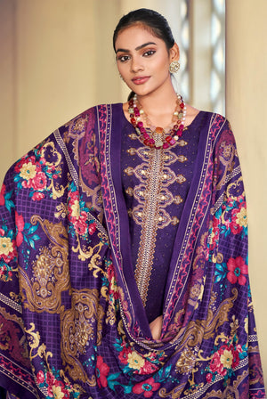 DRAVINAM Trends Women's Unstitched Embroidered Suit Dress Material - Heavy Viscose Rayon Printed Top with Fancy Hand Work and Siroski Work (2.5m), Rayon Bottom (2.8m), Cotton Dupatta (2.25m)