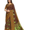 DRAVINAM Trends Women's Printed Pure Dola Silk Saree with Viscose Woven Border and Blouse Piece (Choclate Brown)
