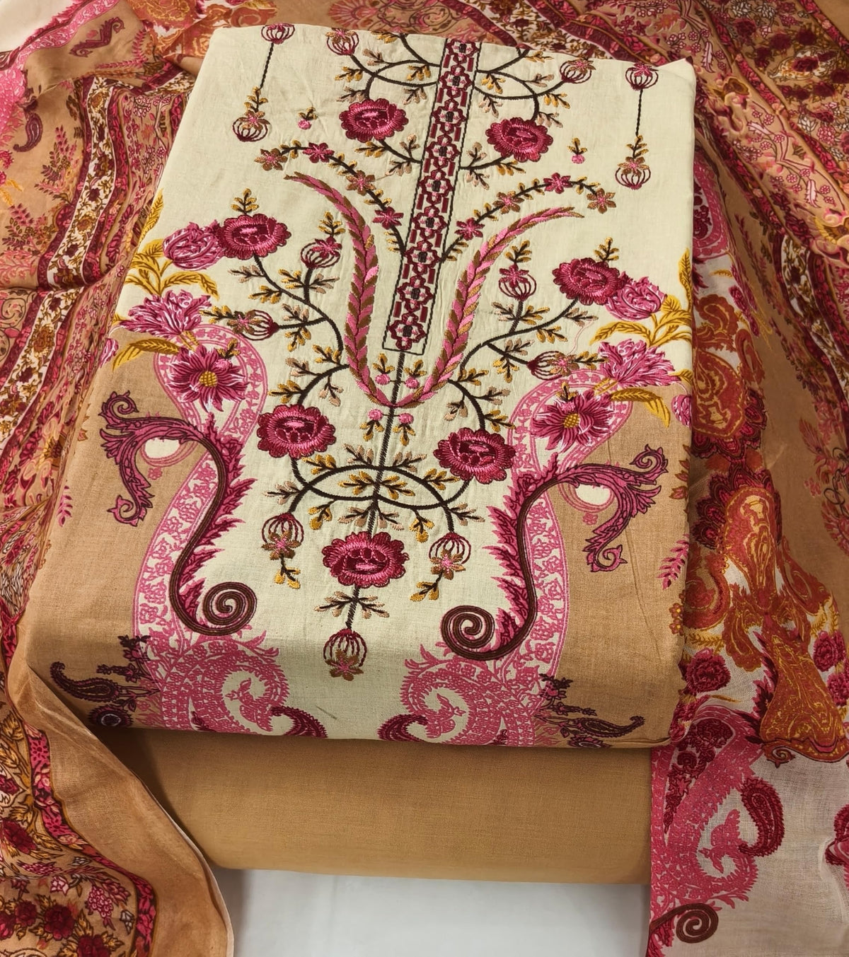 DRAVINAM Trends Women's Pure Cotton Unstitched Salwar Suit Dress Material Set | Pakistani Prints with Embroidery I Mulmul Dupatta