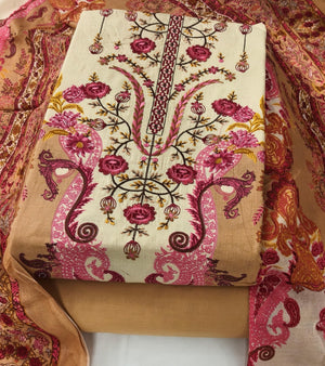 DRAVINAM Trends Women's Pure Cotton Unstitched Salwar Suit Dress Material Set | Pakistani Prints with Embroidery I Mulmul Dupatta