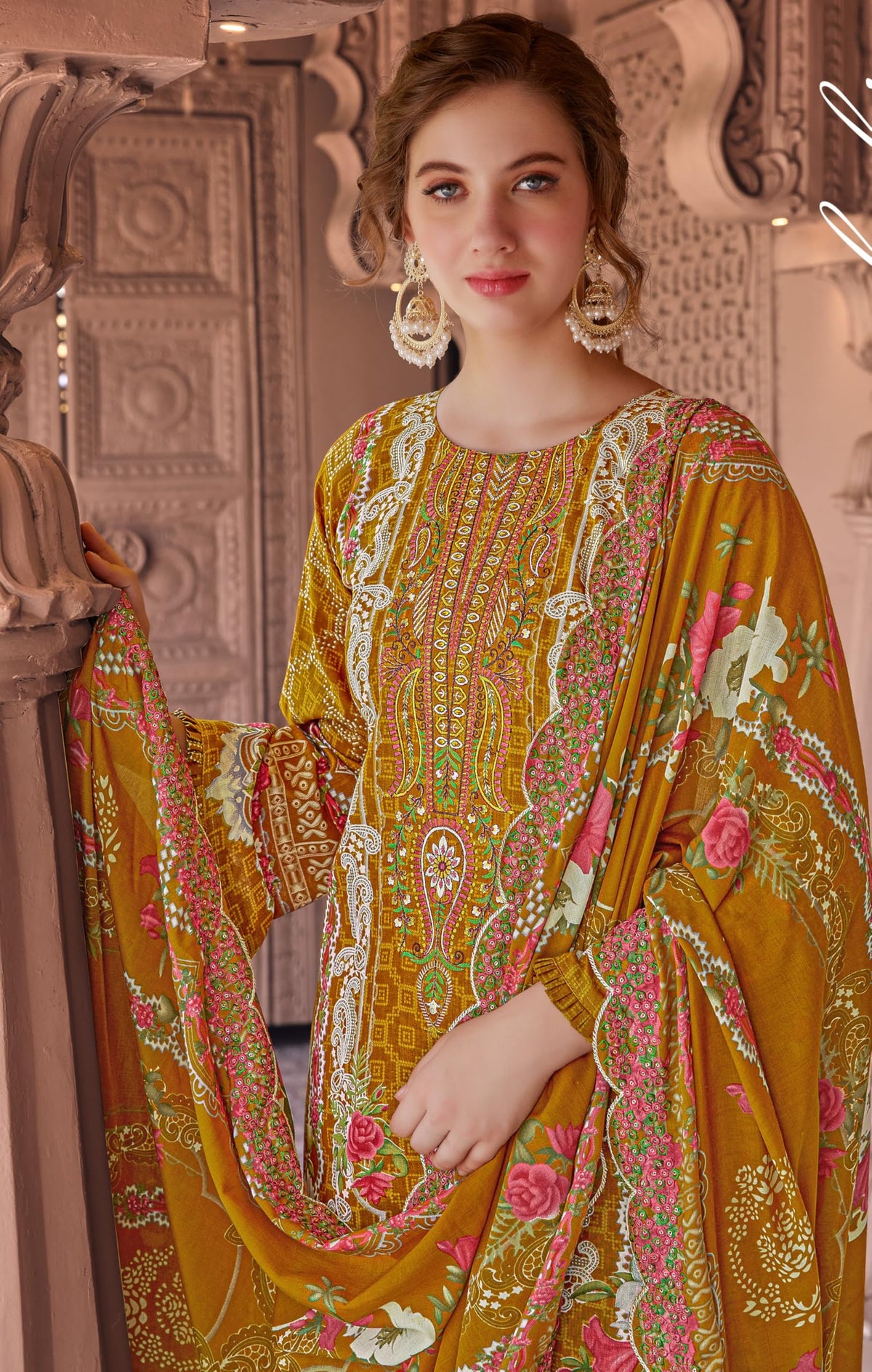 DRAVINAM Trends Women's Unstitched Pakistani Digital Print Embroidered Pure Cotton Salwar Suit Dress Materials with Cotton Embroidered Cutwork Dupatta