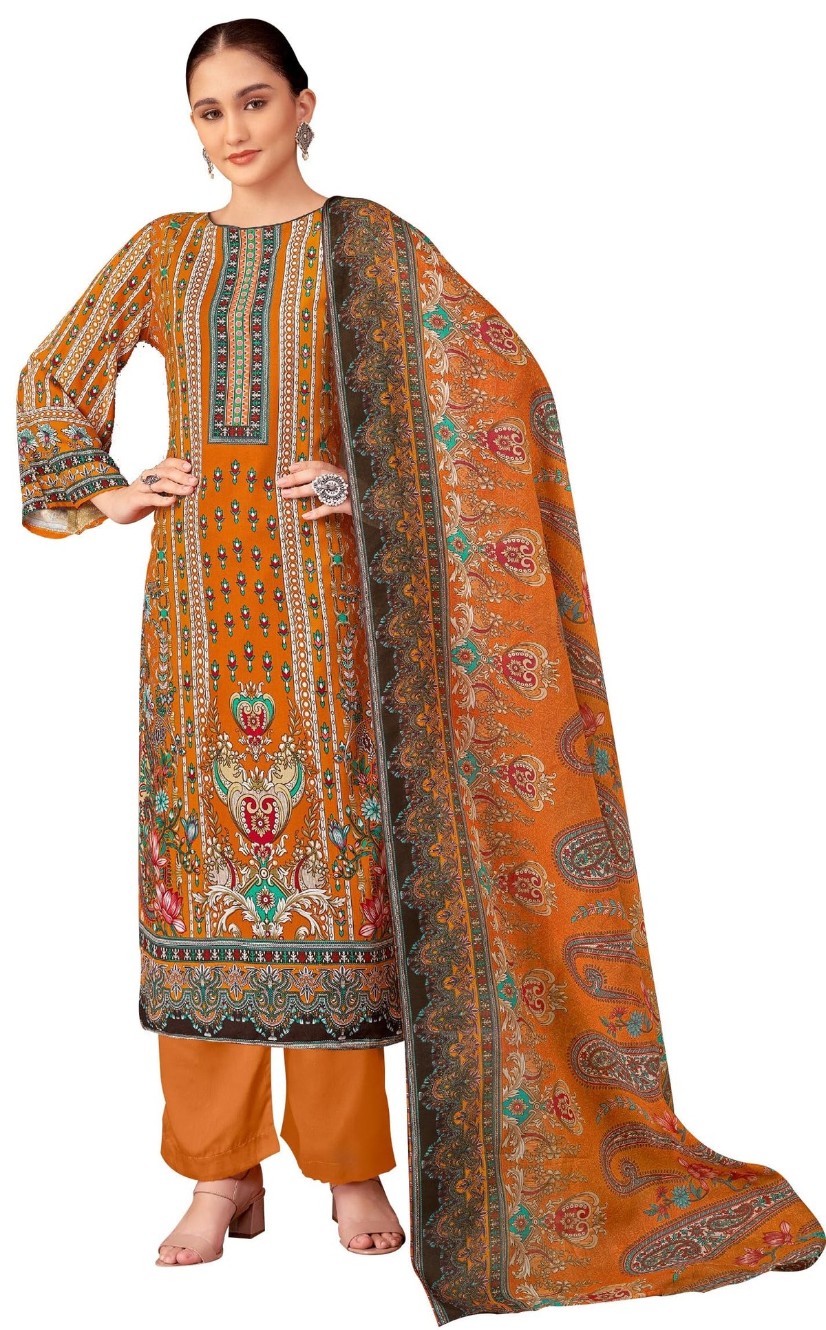 DRAVINAM Trends Women's Unstitched Salwar Suit Dress Material - Cotton Digital Printed Organza Embroidered Kameez II Unstitch Bottoms II Cotton Dupatta
