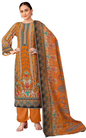DRAVINAM Trends Women's Unstitched Salwar Suit Dress Material - Cotton Digital Printed Organza Embroidered Kameez II Unstitch Bottoms II Cotton Dupatta