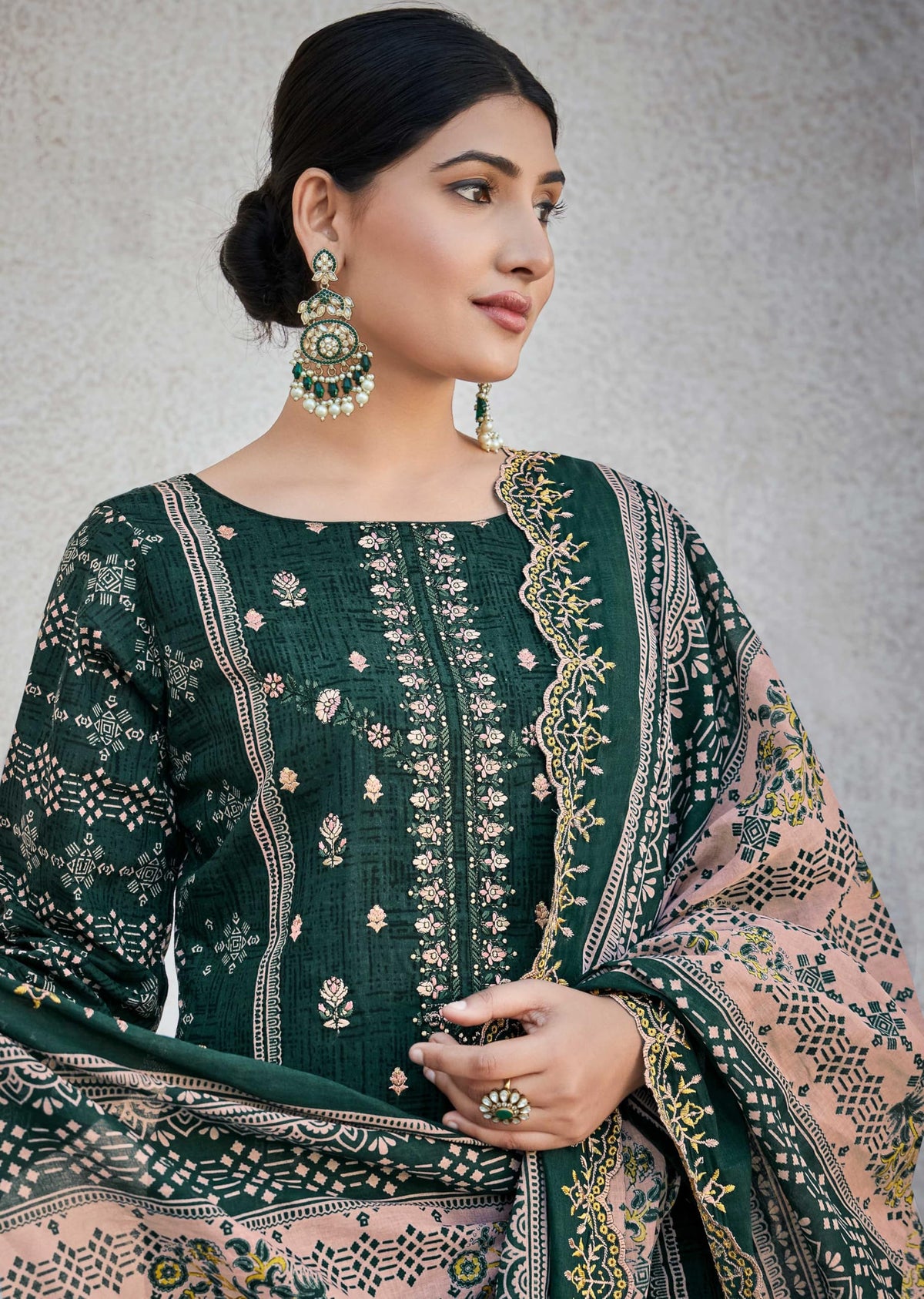 DRAVINAM Trends Women's Unstitched Pakistani Digital Print Embroidered Pure Cotton Salwar Suit Dress Materials with Cotton Digital Embroidered Cutwork Dupatta