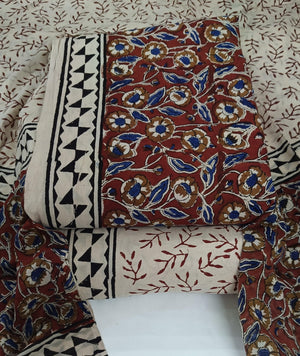 DRAVINAM Trends Women's Jaipuri Pure Cotton Handmade Floral Block Bagh Print Unstitched Dress Material Set with Dupatta (Top, Bottom, and Dupatta Fabric)