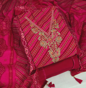 DRAVINAM Trends Womens Modal Silk Unstitched Suit Material with Embroidered Printed Kurta Pant and Dupatta