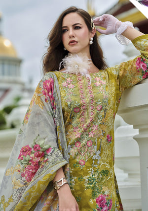DRAVINAM Trends Kurti 2.50 mtrs,Soft Cotton Salwar(3 mtrs apx),Soft Cotton Mal mal dupatta(2.30 mtr) Unstitched Material Embroided|Yellow