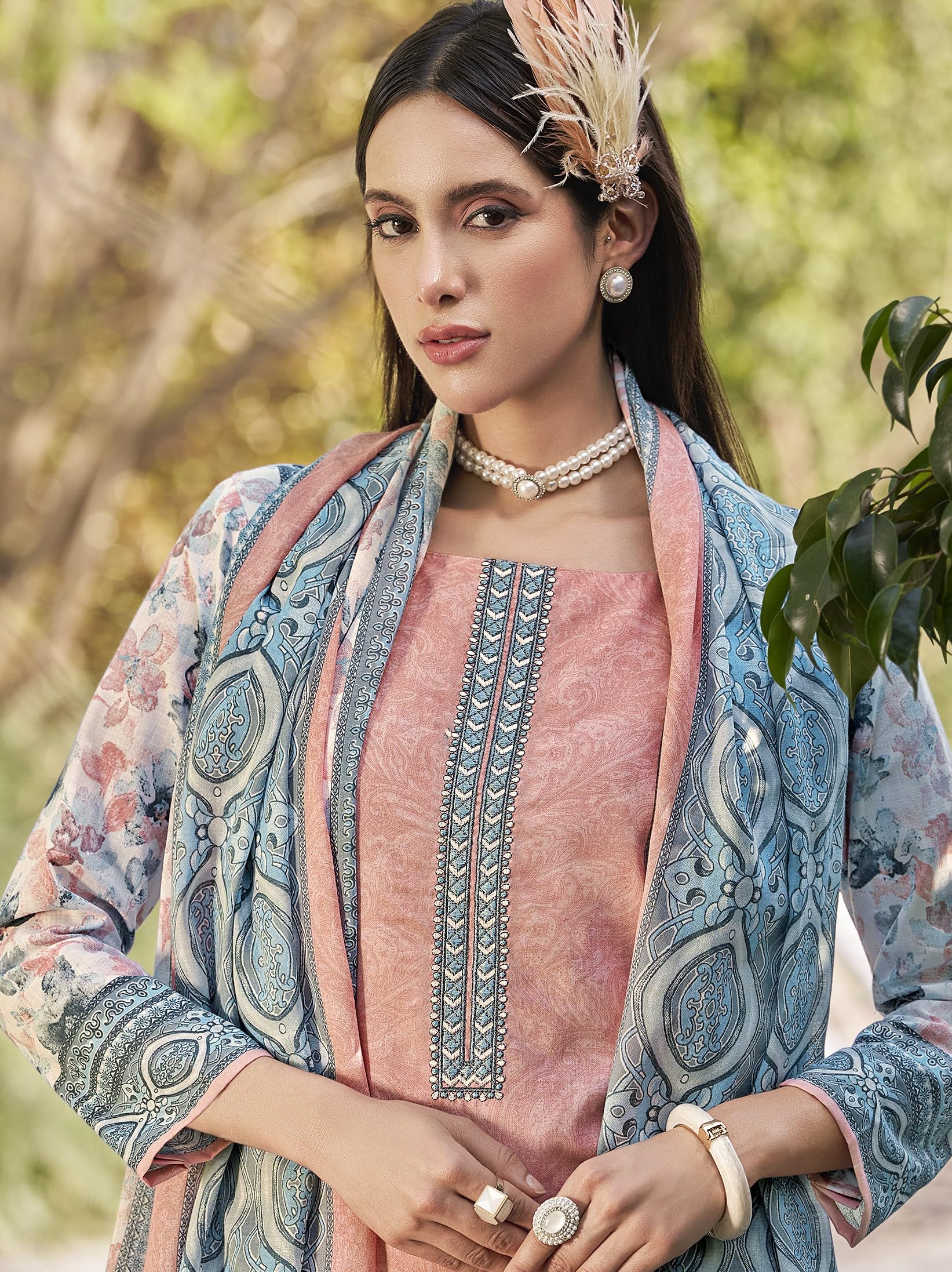 DRAVINAM Trends Women's Unstitched Salwar Suit Dress Material - Cotton Digital Printed Organza Embroidered Kameez II Unstitch Bottoms II Cotton Dupatta