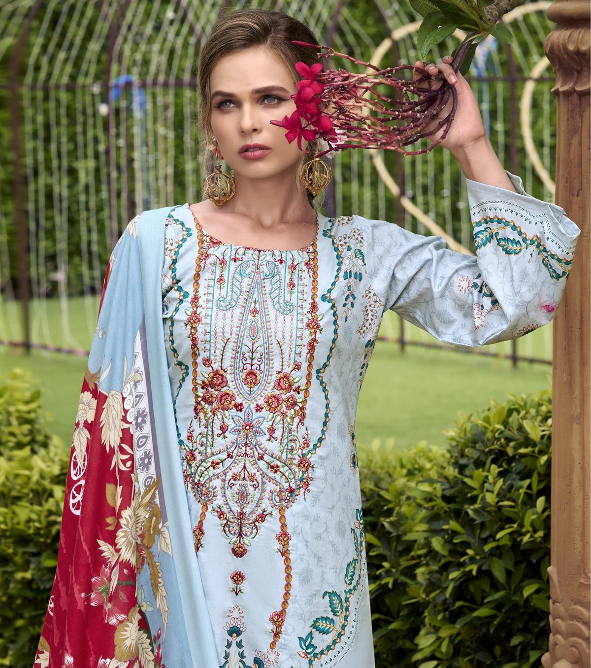 DRAVINAM Trends Women's Unstitched Cotton Suit Dress Material - Pure Cotton Embroidered Digital Top II Cotton Bottoms II Cotton Digital Print Dupatta