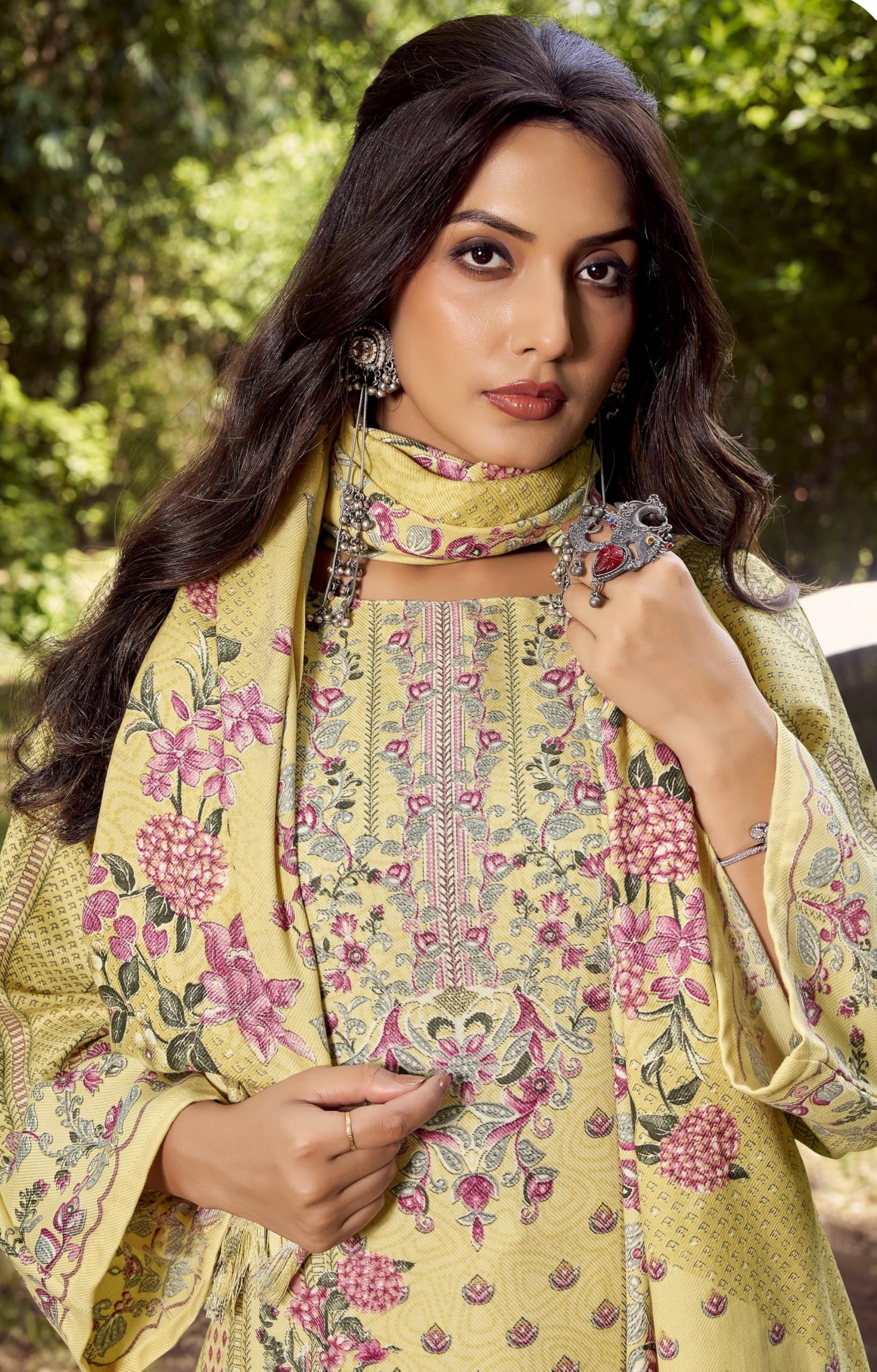 DRAVINAM Trends Women's Winter wear unstitched Printed Woollen Pashmina Salwar Suit Dress Material with Pashmina Printed Shawl Dupatta