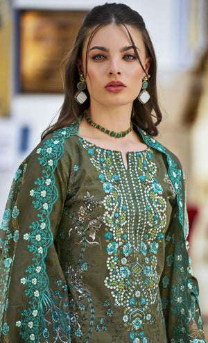 DRAVINAM Trends Women's Unstitched Pakistani Digital Print Embroidered Pure Cotton Salwar Suit Dress Materials with Cotton Embroidered Cutwork Dupatta
