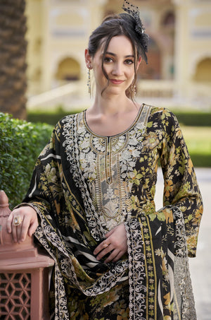 DRAVINAM Trends Pure Viscose Rayon Digital Printed Fancy Embroidered Organza Lace Suit Dress Material with Unstitched Bottoms and Cotton Cutwork Embroidered Dupatta