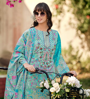 DRAVINAM Trends Women's Unstitched Salwar Suit Dress Material - Cotton Digital Printed Organza Embroidered Kameez II Unstitch Bottoms II Cotton Dupatta