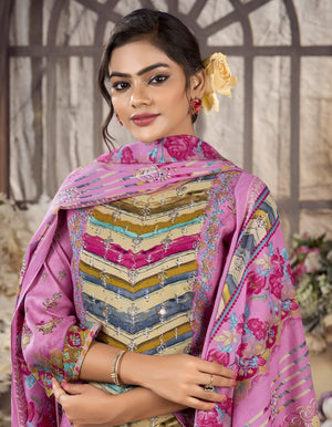 DRAVINAM Trends Women’s Ethnic Suit (Stitched, 3-Piece Set)– Heavy Viscose Rayon Designer Kurta with Heavy Handwork (2.5 m), Cotton Mal Mal Printed Dupatta (2.3 m), Bottom (3 m) (GOLDENROD, XL)