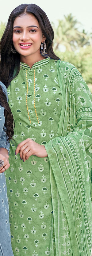 DRAVINAM Trends Women's Pure Cotton Batik Printed Unstitiched Salwar Suit Dress Material with Cotton Printed Dupatta (Grey)
