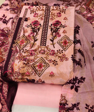 DRAVINAM Trends Women's Pure Cotton Unstitched Salwar Suit Dress Material Set | Pakistani Prints with Embroidery I Mulmul Dupatta