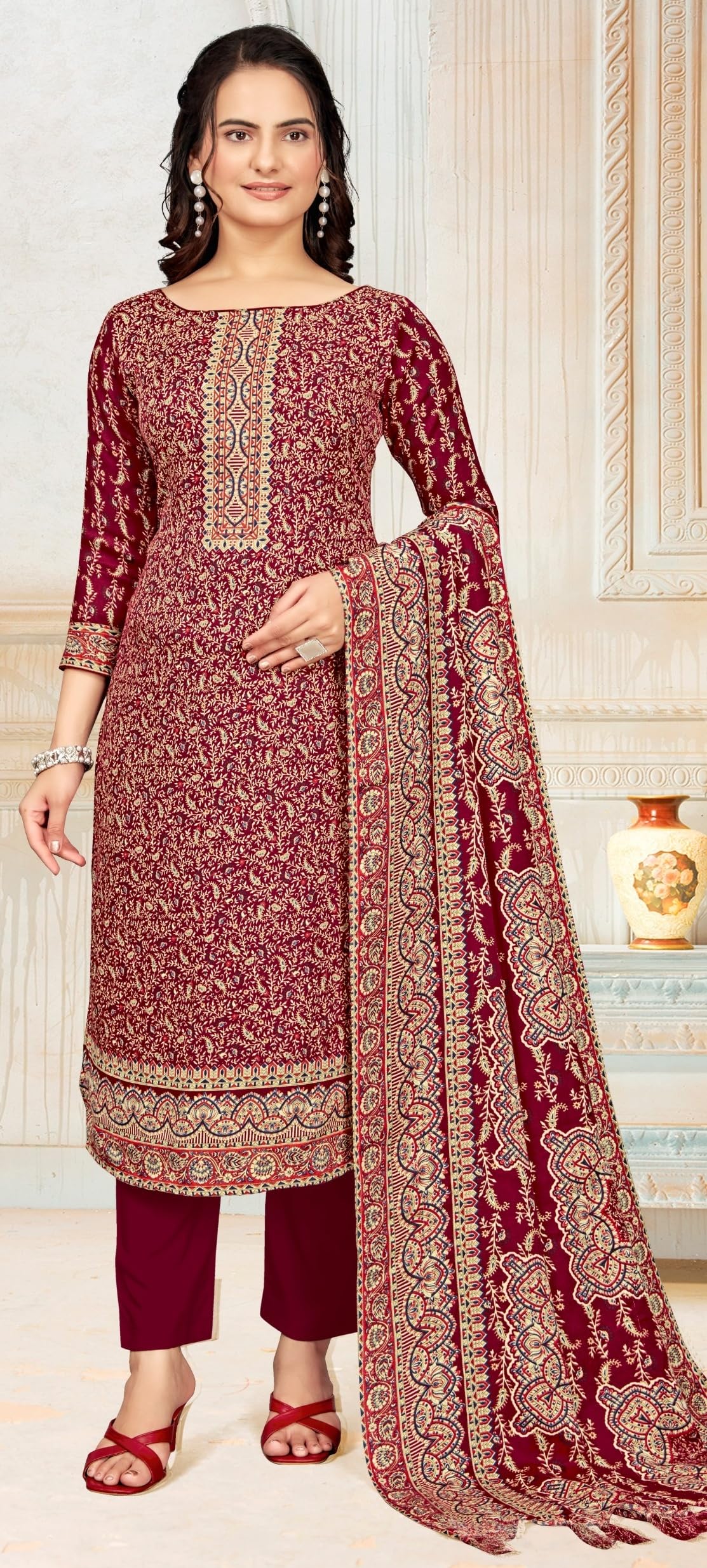 DRAVINAM Trends Women's Unstitched Winter Wear Kaani Digital Printed Heavy Woolen Pashmina Salwar Suit Dress Material with Printed Shawl Dupatta