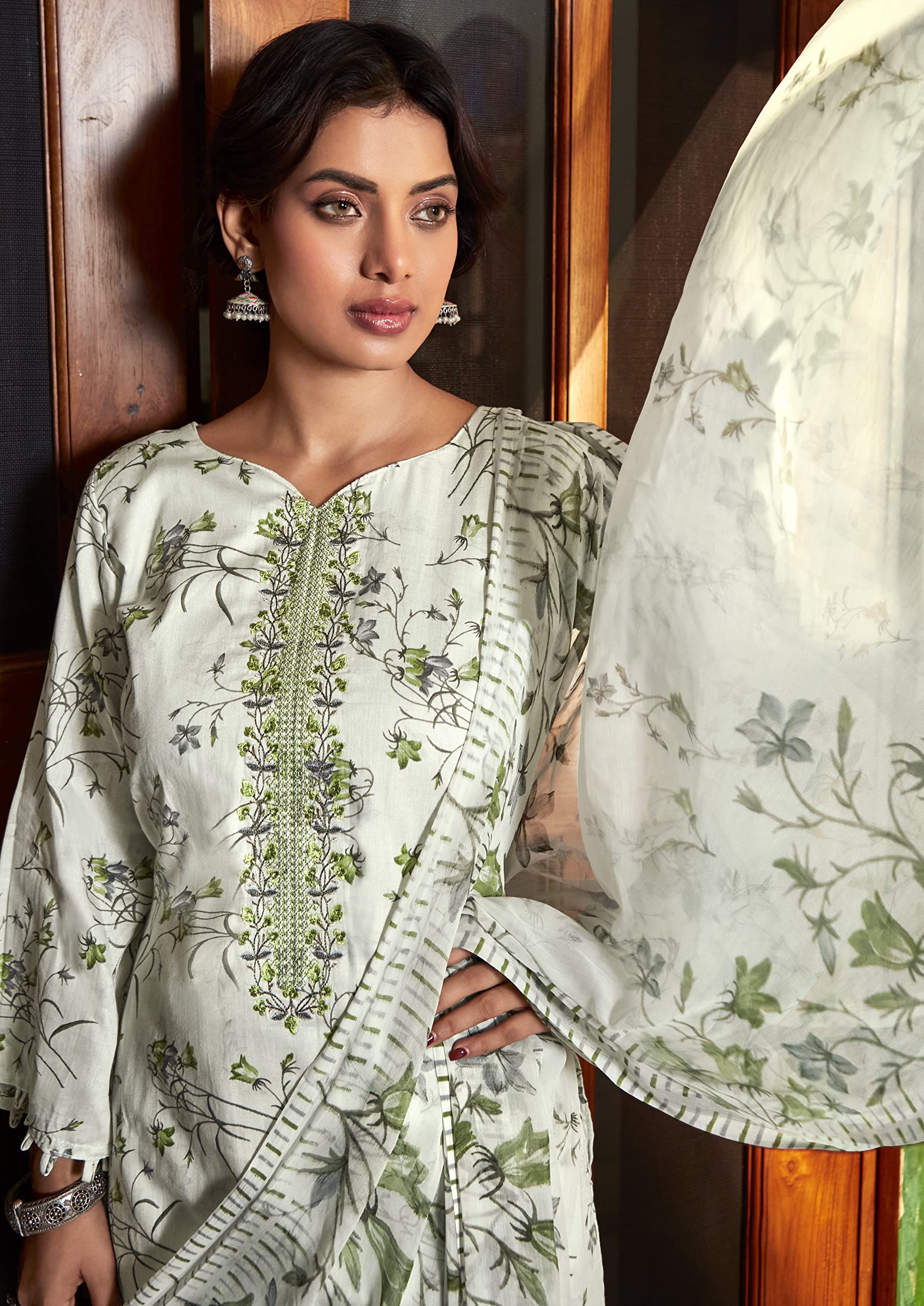 DRAVINAM Trends Women's Cotton Embroidered Unstitiched Salwar Suit Material