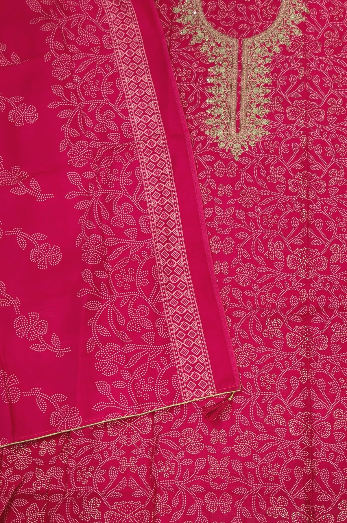 DRAVINAM Trends Womens Modal Silk Unstitched Suit Material with Embroidered Printed Kurta Pant and Dupatta