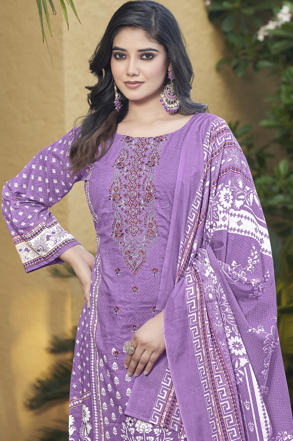 DRAVINAM Trends Women's Pure Lawn Cotton Pakistani Embroidered Suit Dress Material with Unstitched Bottoms and Cotton Dupatta
