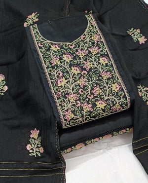 DRAVINAM Trends Women's Cotton Floral Printed Unstitched Suit Set with Embroidered Pin-Tuck Yoke & Soft Silk Dupatta