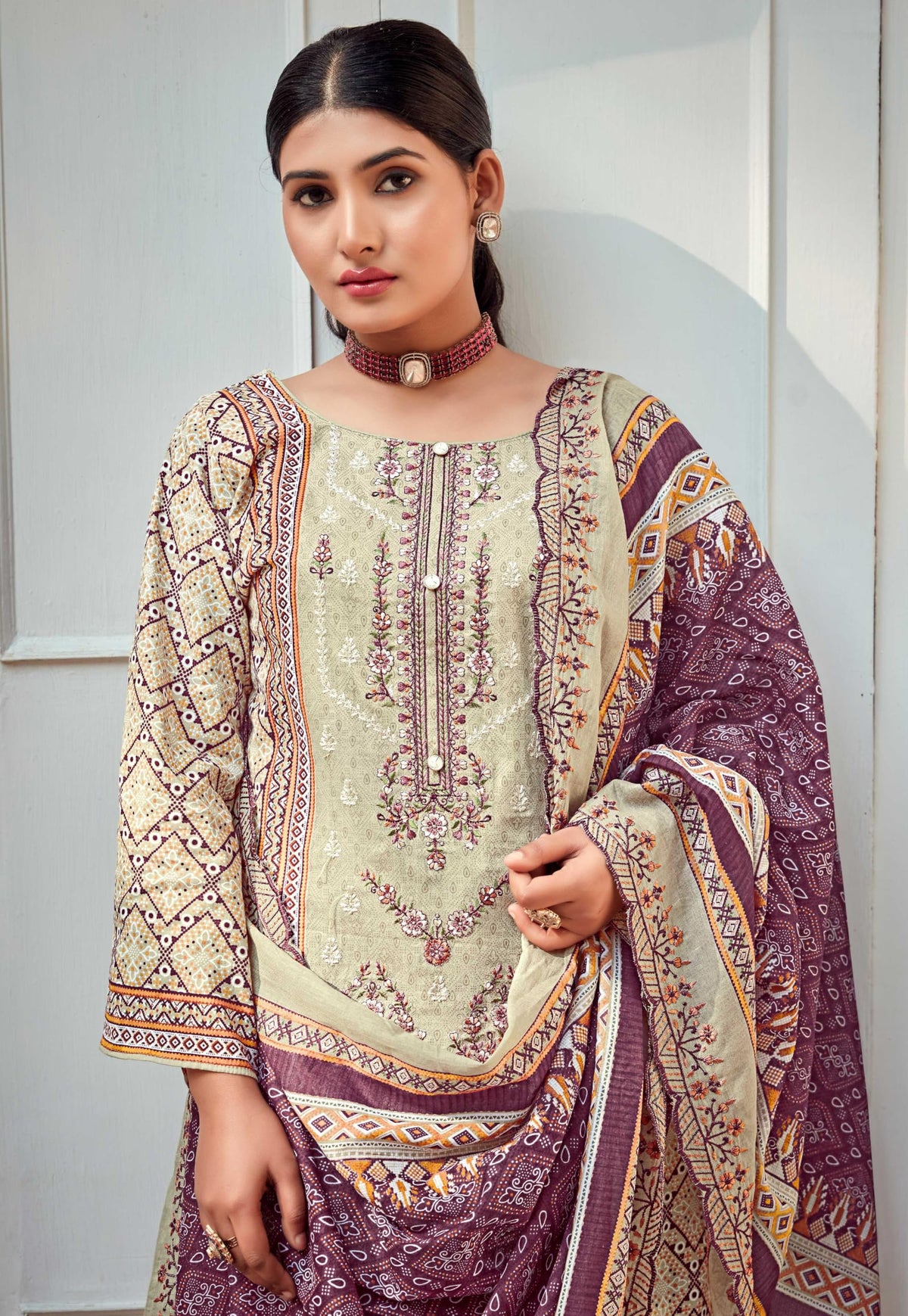 DRAVINAM Trends Women's Unstitched Salwar Suit Dress Material - Cotton Digital Printed Organza Embroidered Kameez II Unstitch Bottoms II Cotton Dupatta
