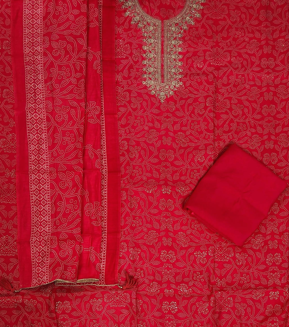 DRAVINAM Trends Womens Modal Silk Unstitched Suit Material with Embroidered Printed Kurta Pant and Dupatta