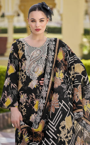 DRAVINAM Trends Pure Viscose Rayon Digital Printed Fancy Embroidered Organza Lace Suit Dress Material with Unstitched Bottoms and Cotton Cutwork Embroidered Dupatta