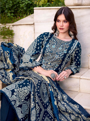 DRAVINAM Trends Women's Unstitched Cotton Suit Dress Material -Embroidered Digital Print Top II Plain Bottoms II Digital Print Dupatta