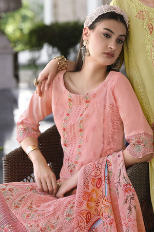 DRAVINAM Trends Women's Unstitched Lawn Cotton Karachi Embroidered Suit Material - Lawn Cotton Heavy Karachi Embroidered Shirt with Heavy Daman Work II Cotton Bottoms II Cotton Digital Printed Dupatta