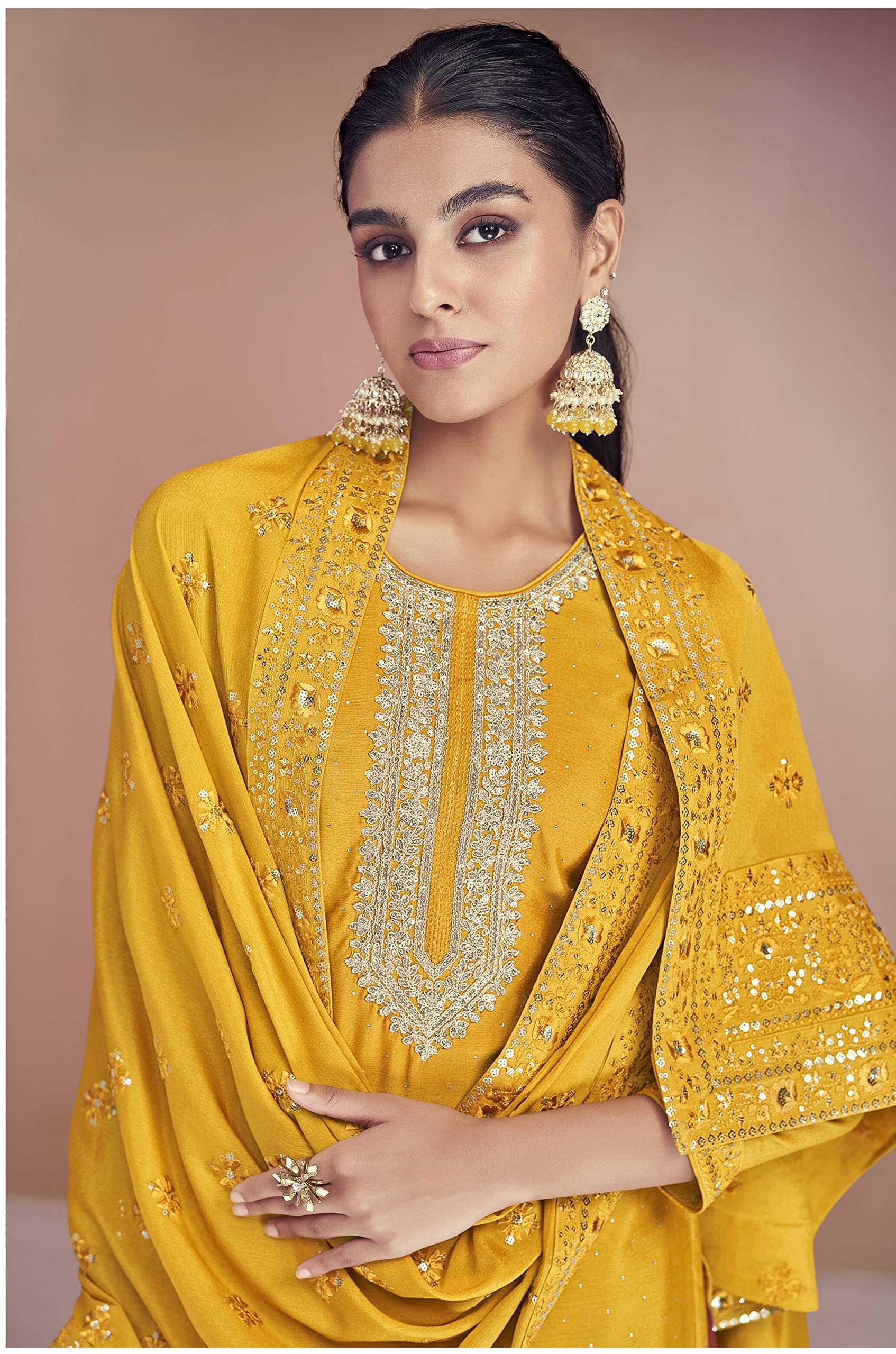DRAVINAM Trends Women Real Georgette Heavy Zari Embroidered Pure Georgette Unstitched Suit Dress Material with Real Georgette Embroidered Heavy Dupatta (Wine)