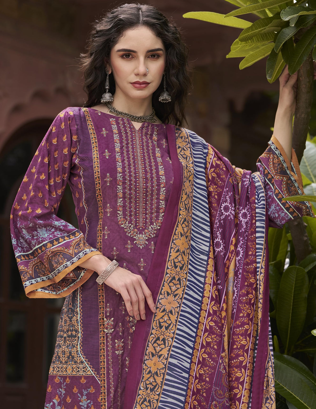 DRAVINAM Trends Unstitched Karachi Lawn Cotton Pakistani Digital Printed Embroidered Suit Dress Material with Unstitched Bottoms and Cotton Dupatta