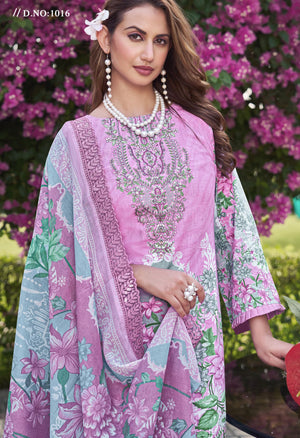 DRAVINAM Trends Pure Cambric Cotton Pakistani Embroidered Suit Dress Material with Unstitched Bottoms and Cotton Dupatta