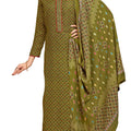 DRAVINAM Trends Women's Unstitched dobby Print Woollen Pashmina Salwar Suit Dress Material with Embroiderywork and Pashmina Printed Shawl Dupatta (Free Size_Green)