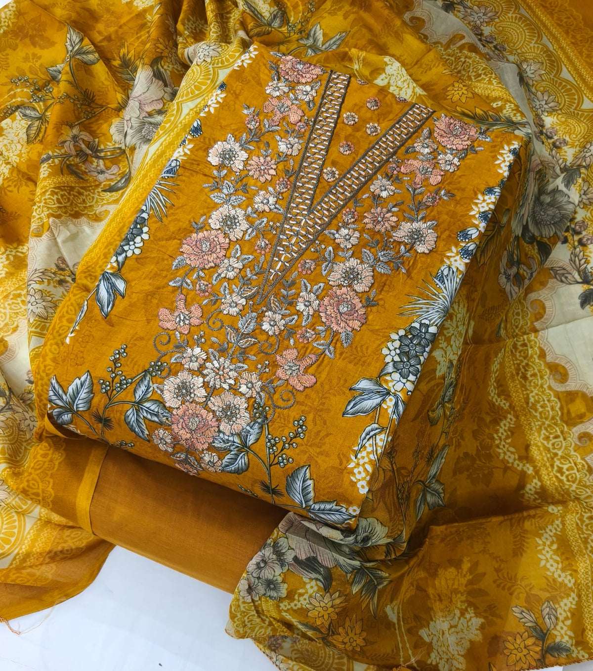 DRAVINAM Trends Women's Pure Cotton Unstitched Salwar Suit Dress Material Set | Pakistani Prints with Embroidery I Mulmul Dupatta