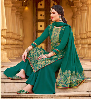 DRAVINAM Trends Women's Unstitched kanni Weaving Woollen Pashmina Salwar Kameez Dress Material with Pure Wool Pashmina Kaani Weaving Shawl Dupatta (Free Size_Green)