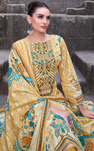 DRAVINAM Trends Unstitched Pakistani Embroidered Pure Cambric Cotton Salwar Suit Dress Materials with Cotton Dupatta