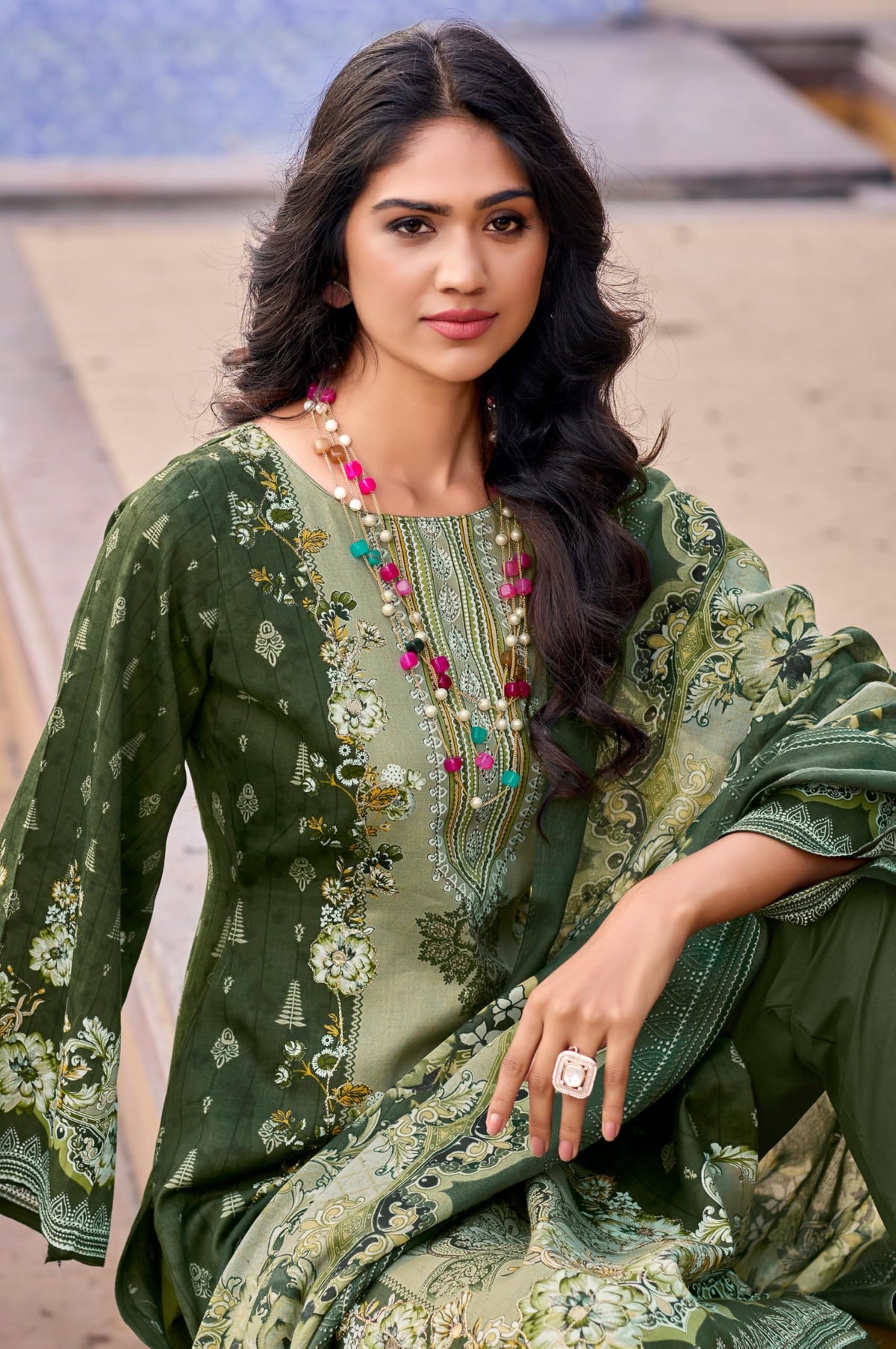 DRAVINAM Trends Women's Unstitched Jam Cotton Hand Embroidered Suit Material - Pure Jam Cotton Printed Hand Embroidered Kameez II Cotton Bottoms II Cotton Malmal Printed Dupatta
