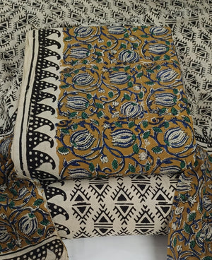 DRAVINAM Trends Women's Jaipuri Pure Cotton Handmade Floral Block Bagh Print Unstitched Dress Material Set with Dupatta (Top, Bottom, and Dupatta Fabric)