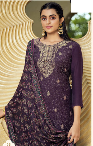 DRAVINAM Trends Women's Pure Jacquard heavy sequence work Pakistani salwar suit material with pure georgette digital printed and embroidered heavy dupatta (Wine)