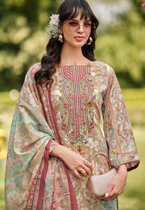 DRAVINAM Trends Women's Unstitched Salwar Suit Dress Material - Cotton Digital Printed Organza Embroidered Kameez II Unstitch Bottoms II Cotton Dupatta