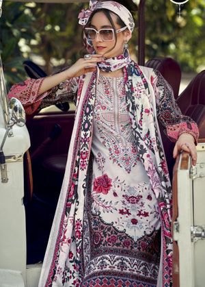 DRAVINAM Trends Kurti 2.50 mtrs, Pure Cotton (3 mtrs apx), Pure MAL MAL Cotton Dupatta Digital Print|Light Grey